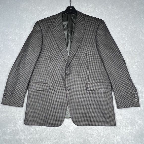 Burberry London Blazer 44R Gray Plaid Kensington 100% Wool Suit Two Buttons